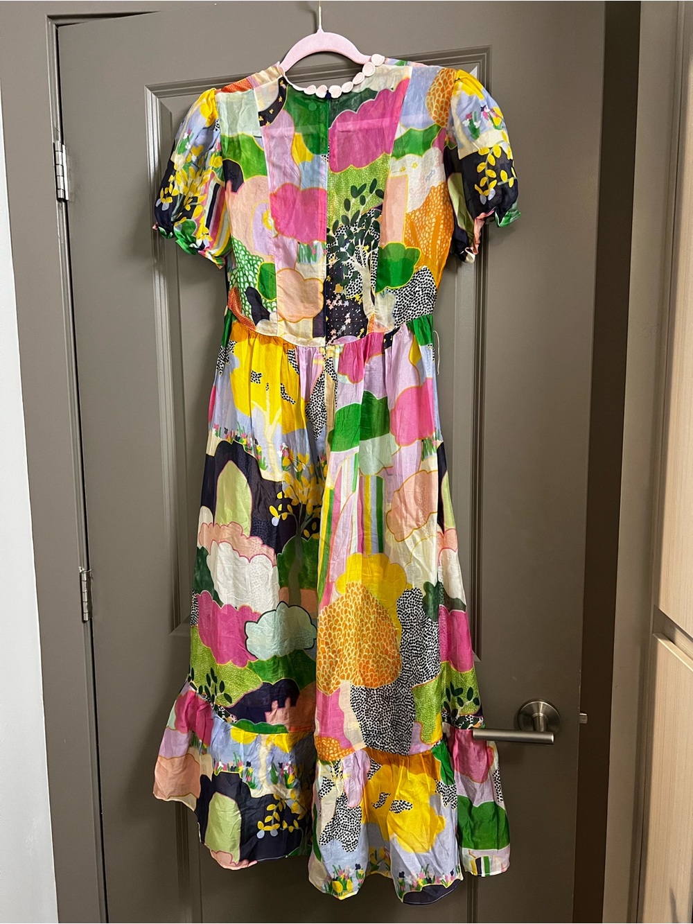 Celia B Silk Dress XS Patterned Green Pink - Picture 3 of 5